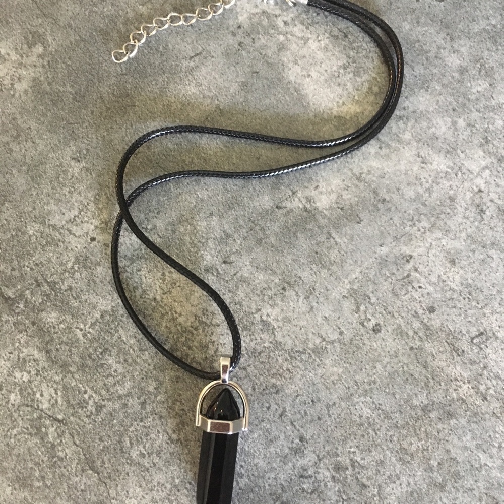 Natural Black Agate Spiritual Crystal Necklace - Picture 3 of 5